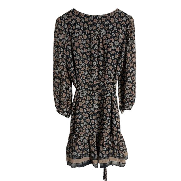 Club Monaco Silk Black Floral Print V-Neck Blouson Long Sleeve Mini Dress Sz 12 - Picture 14 of 16